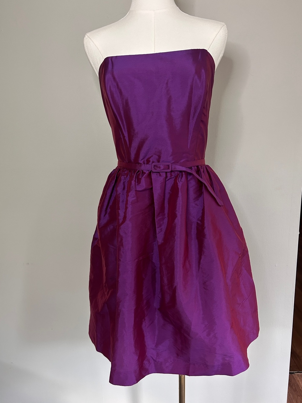 Alfred Sung Iridescent Strapless Taffeta Belted Dress Formal Cocktail Hoco | 12 - Picture 3 of 15